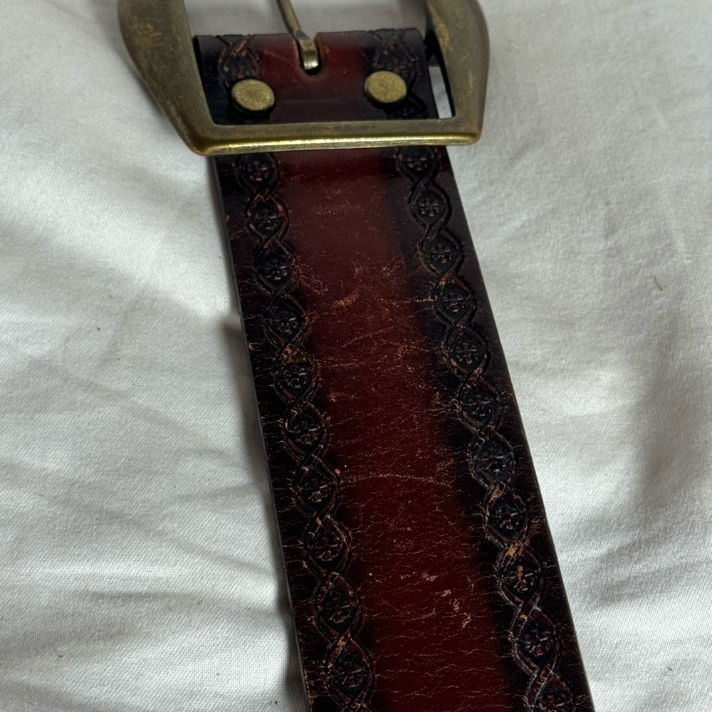 Western Style -Hand Stained Steerhide Leather - Brown Men's Belt - Size 34/36 - Picture 9 of 12